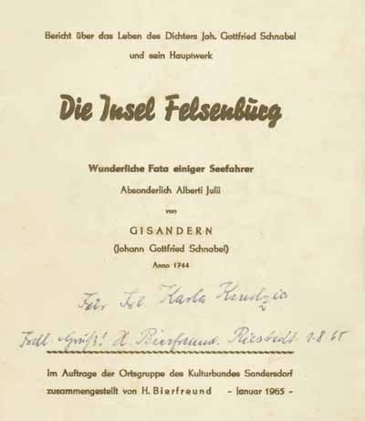 H. Bierfreund: Bericht über das Leben des Dichters Joh. Gottfried Schnabel und sein Hauptwerk