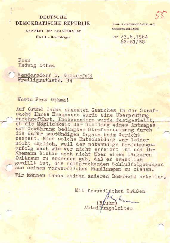 Ablehnung der Begnadigung durch den Staatsrat vom 23.6.1964